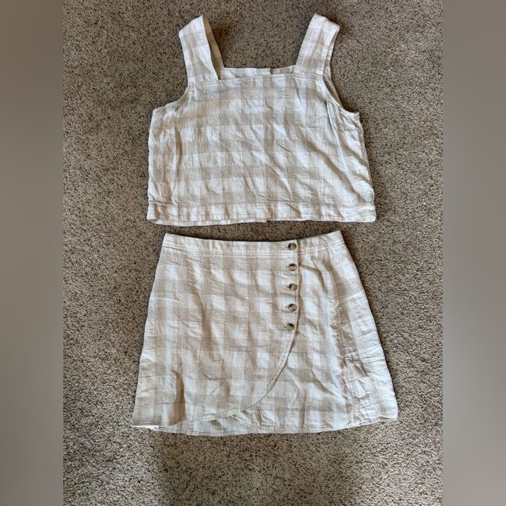 Madewell Linen Cream and White 2 Piece Set - Top and Matching Skirt Sz Large/12